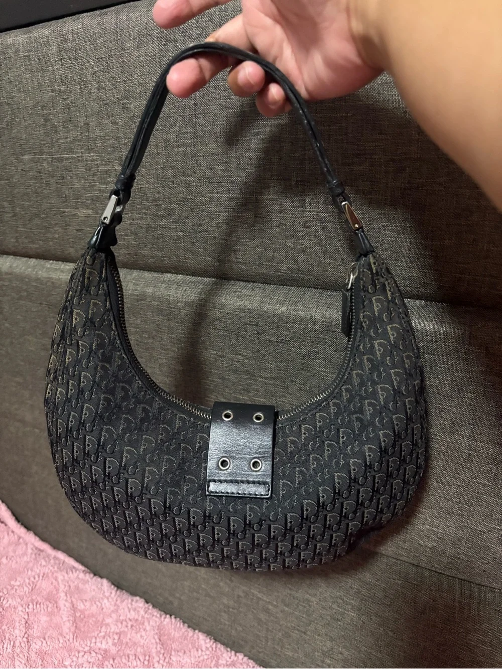 Dior Black Trotter Monogram Croissant Shoulder Bag